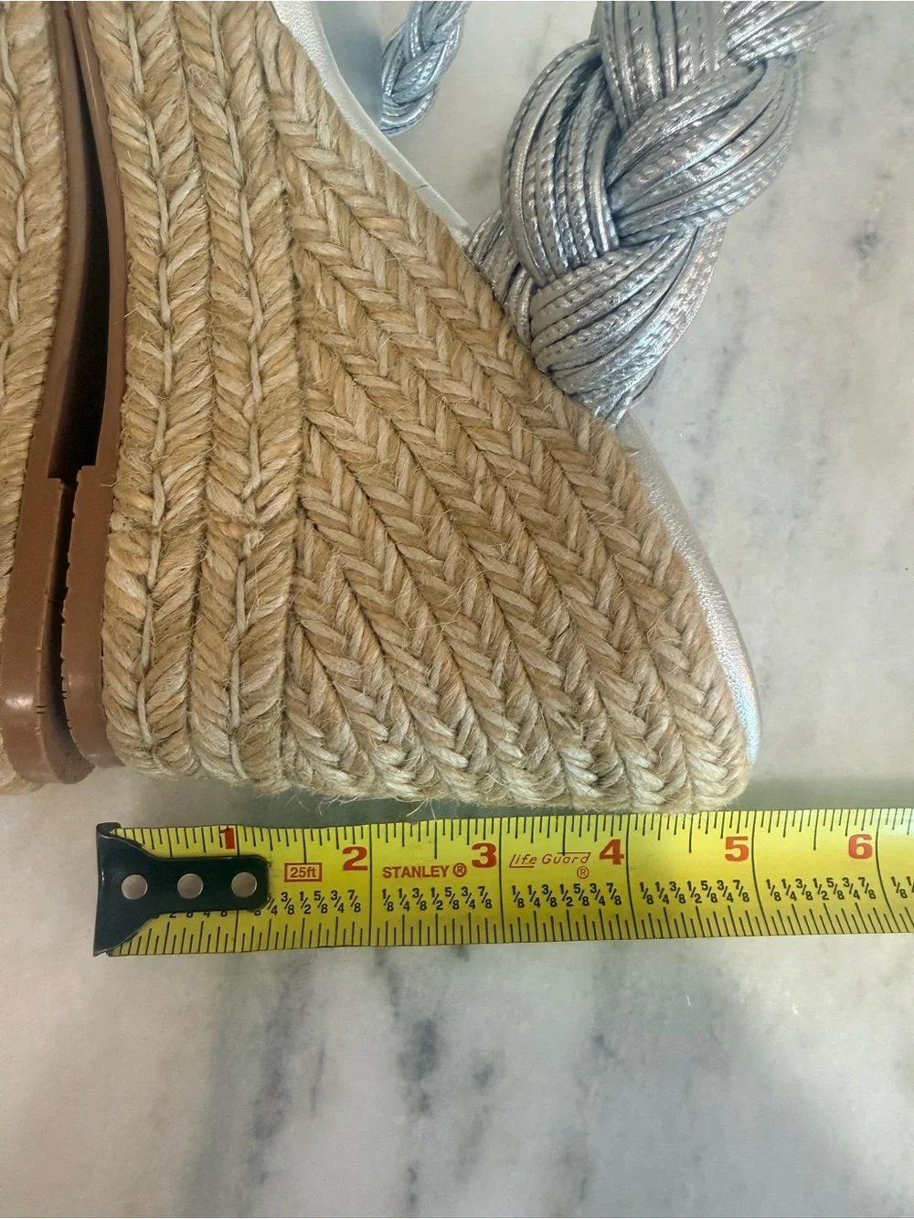 Stuart Weitzman Silver Braided Rope Strap Espadrille Wedge Sandals Spain 6.5
